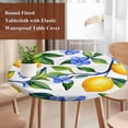 thumbnail image 5 of Vintage Lemon Round Fitted Table Cover Watercolor Blue Flowers Waterproof Table Cloth with Elastic Edge Wipeable Tablecloth for Picnic Camping Party Fits 45"-54" Diameter, 5 of 8