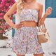 thumbnail image 4 of Mujeres Crop Top + Shorts plisado Floral Print Lady Vest + Shorts 2pcs Party Beachwear FLhrweasw Nuevo, 4 of 8