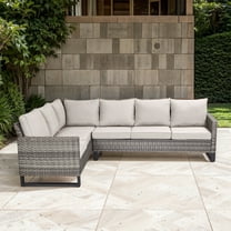 Gymojoy Outdoor 3 Piece Rattan Patio Furniture Set ,Conversation 6-Seat Sectional Sofa with Cushion