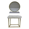 thumbnail image 1 of ACME Adao Vanity Mirror and Stool in White and Brass, 1 of 6
