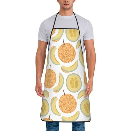 

Chef Aprons for Men and Women - Cute Stripe Cantaloupe Oil-Resistant Bib Aprons for Cooking Waterproof BBQ Grilling Kitchen Aprons Gifts for Women and Men