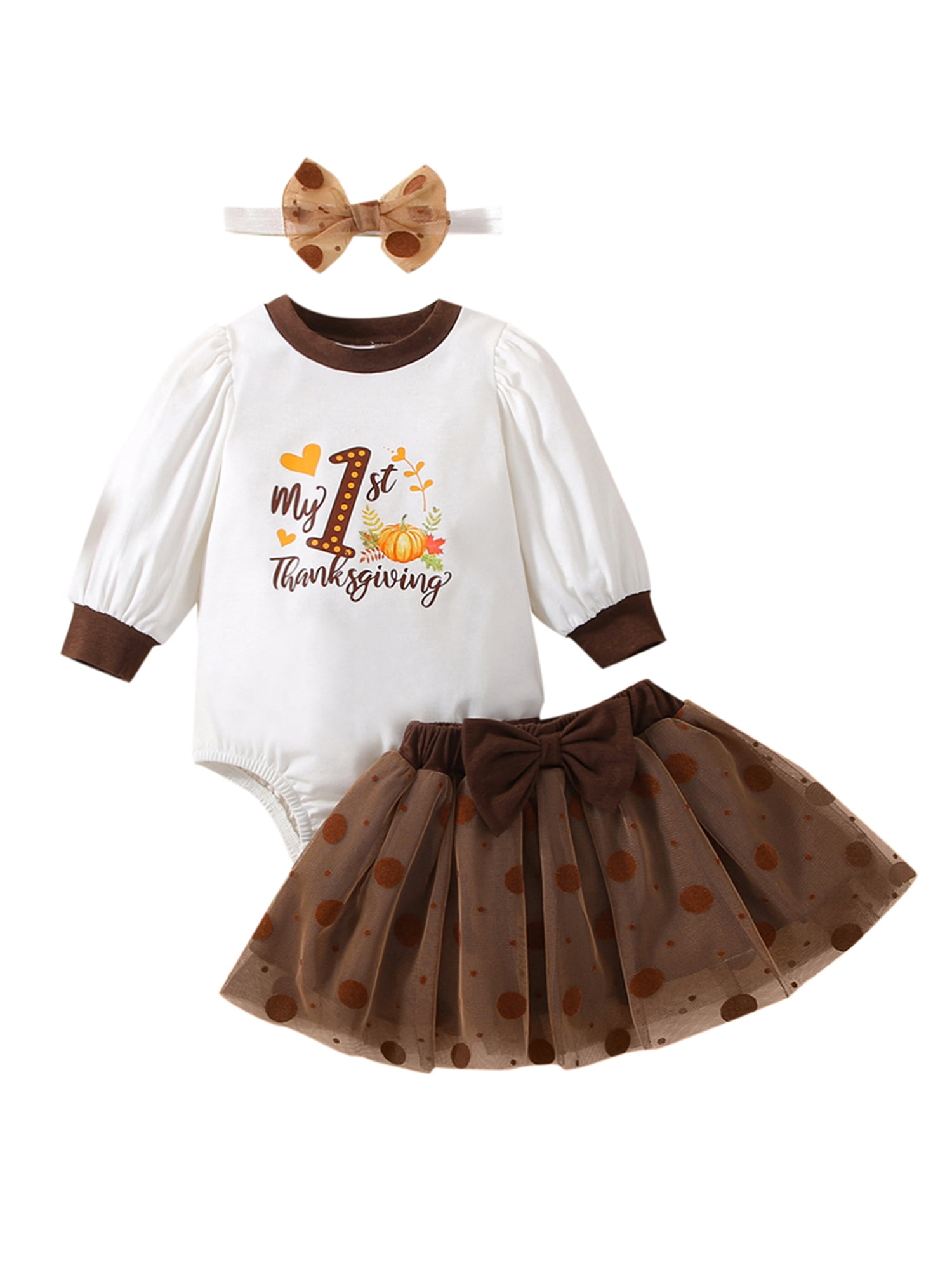 Thankful Thanksgiving Romper Dress Set Cute Pumpkin Print Tops Plaid Suspender Skirt 2Pcs Clothes Set for Baby Girl 