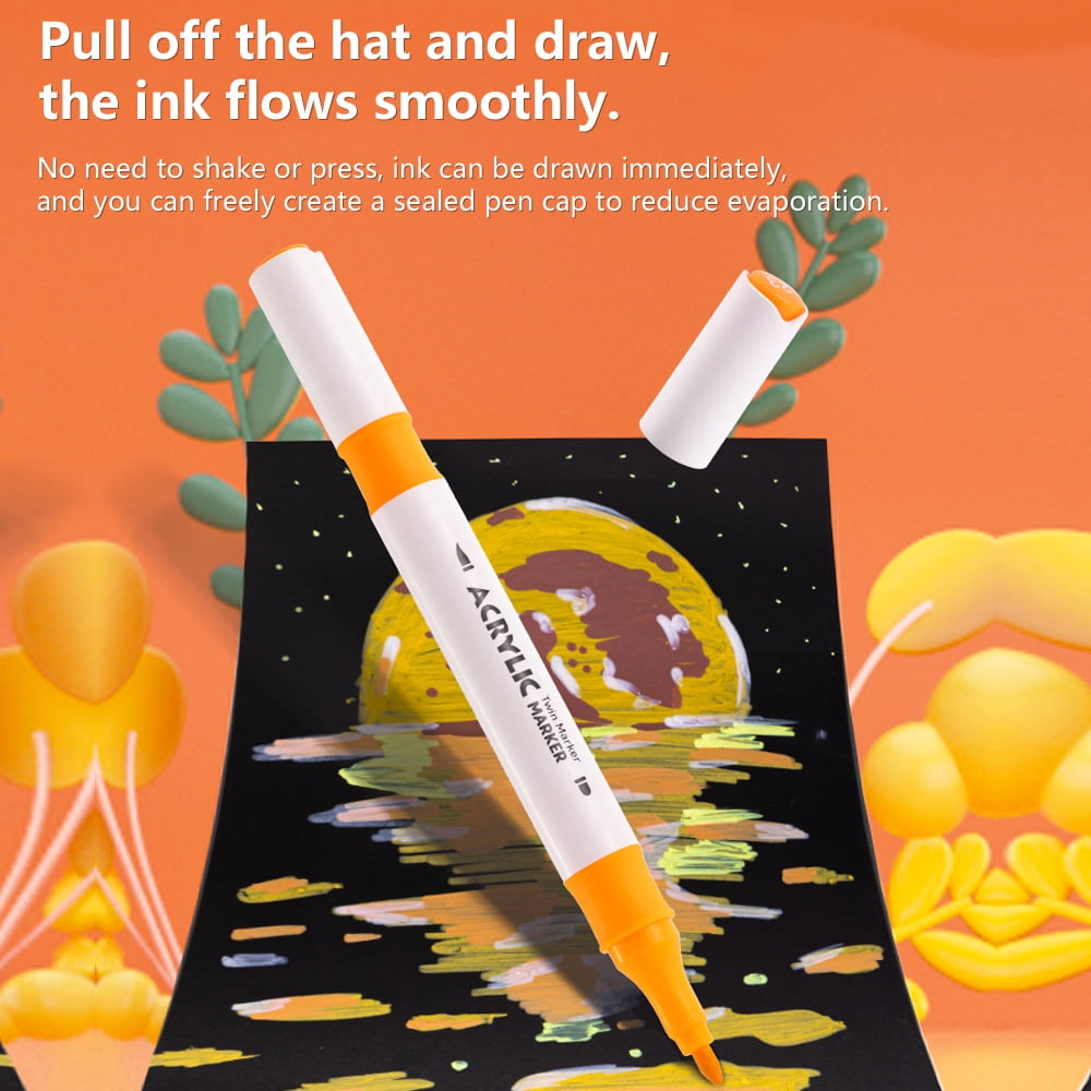 Deli Paint Markers Dual Tip Quick Drying Acrylic Marker Pens Paint Pen Set for Wood, Rock, Canvas, 24 Colors