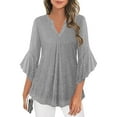 thumbnail image 7 of Nfurl Women's Sparkly Sequin Tops Trendy Ruffle Flare 3/4 Sleeve V Neck Glitter Tops Dressy Party Club Shirts Trendy Evening Concert Shirt Silver XL, 7 of 7
