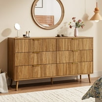 YouTrend Fluted 6 Drawers Dresser, 55.1" Wide Modern Chest of Drawers with Wood Foot, Dresser TV Stand Up to 65 Inch TV, Wood Drawer Organizer for Bedroom, Living Room, Hallway