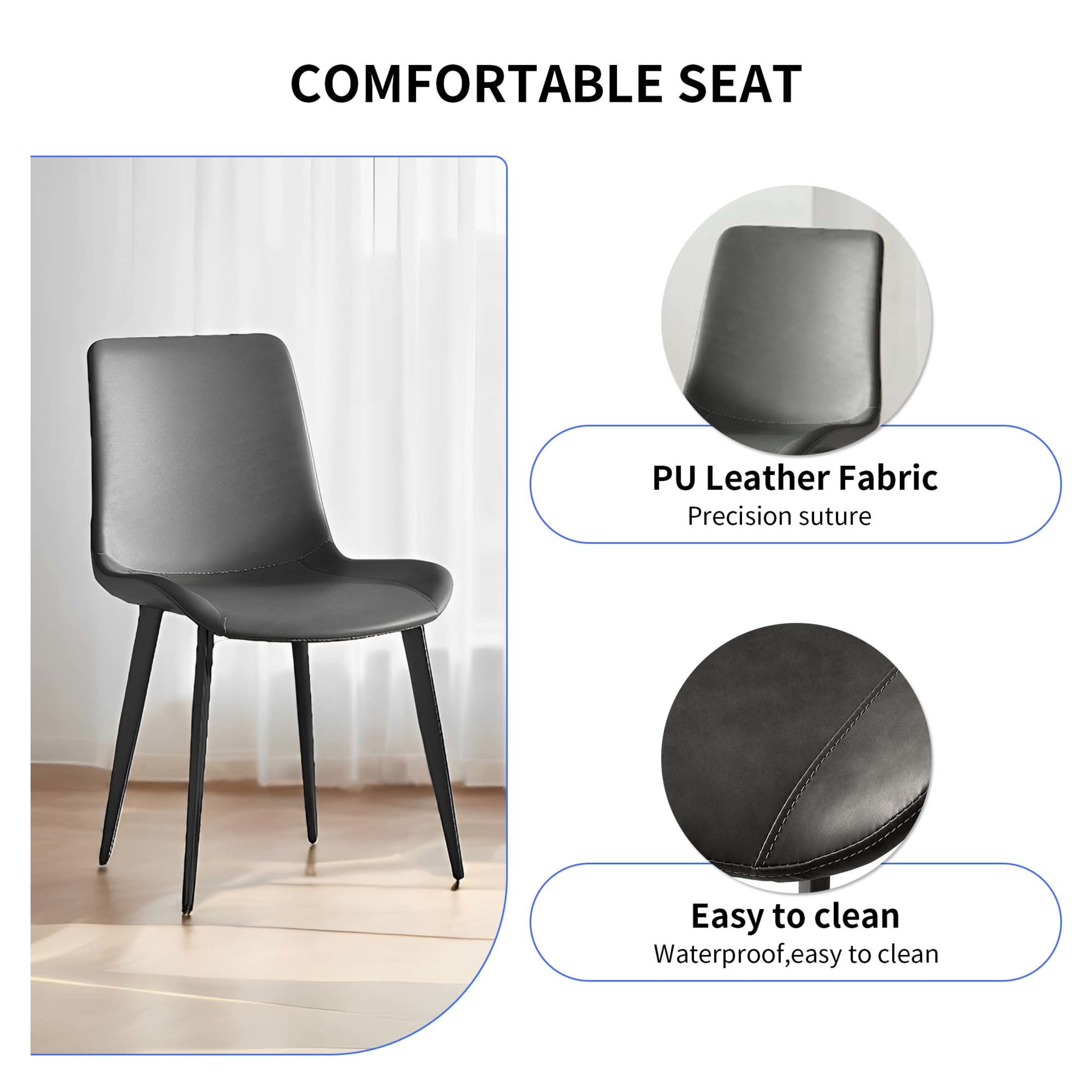 Noble House Modern PU Leather Upholstered Dining Chairs with Metal Legs, Armless Side Chairs, Gray, Set of 4