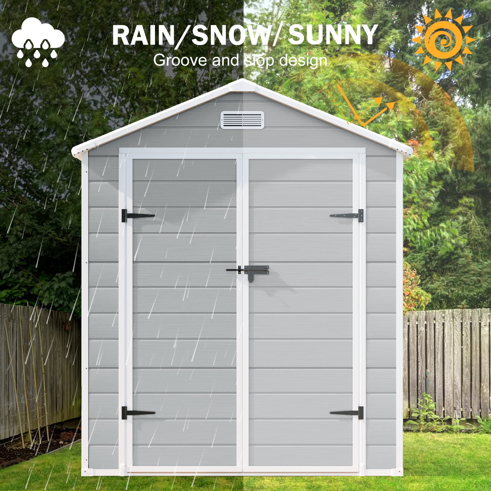 JULY'S SONG 6x3 FT Resin Shed, All-Weather Plastic Storage Shed with Floor, Lockable Outdoor Sheds, Waterproof Garden Tool Shed for Backyard, Gray