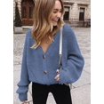 thumbnail image 4 of LOVE DOCK Women Knitted LOVE DOCK Sweater Fashion Autumn Long Sleeve Loose Coat Casual Button Thick V Neck Solid Female Tops 2022, 4 of 5