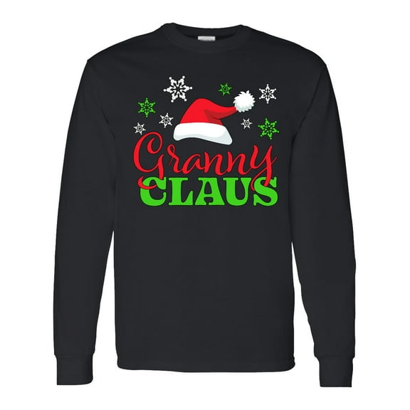 Inktastic Granny Claus with Christmas Santa Hat and Snowflakes Long Sleeve T-Shirt