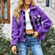 thumbnail image 2 of Chaquetas borrosas para mujer Solapa Manga larga Moda Casual Enrejado Patchwork Mujeres Invierno Polar Outwear Púrpura S, 2 of 8