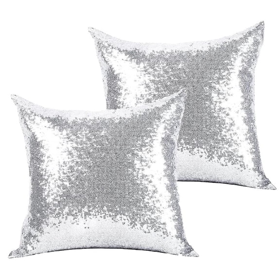 Mictong glitter decorative pillow, square solid color pillow cover, invisible zipper design, suitable for home decoration, bed, living room, party, wedding, silver, 2 pieces