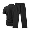 thumbnail image 5 of hotojiny Mens 2 Piece Outfits Casual Summer Vacation Beach Wear Classic Fit Button down Shirt with Straight Leg Pants Set(Black,Small), 5 of 7