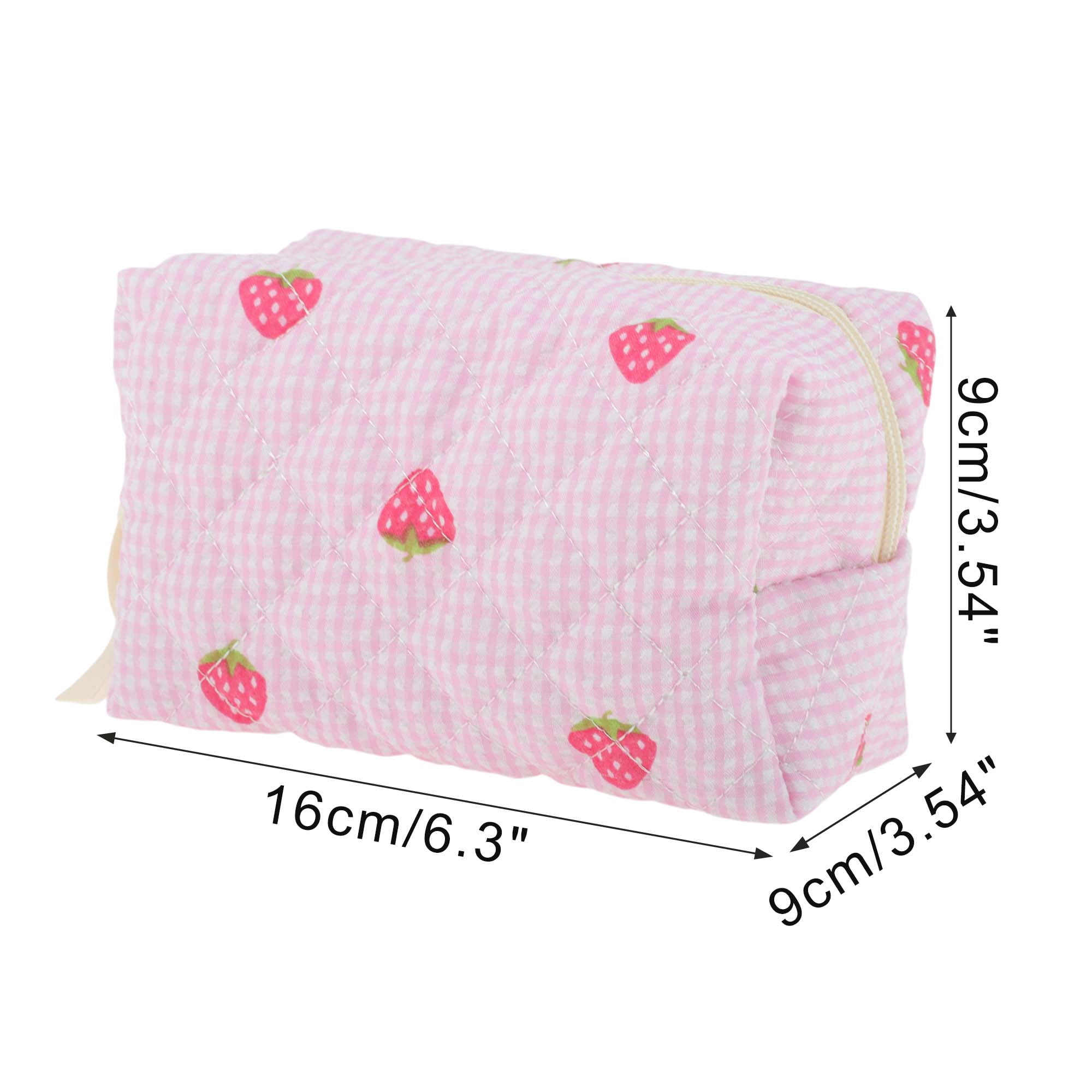 Unique Bargains 1 Pc Strawberry Makeup Bag Pink [Quilted Stripe Strawberry Square]