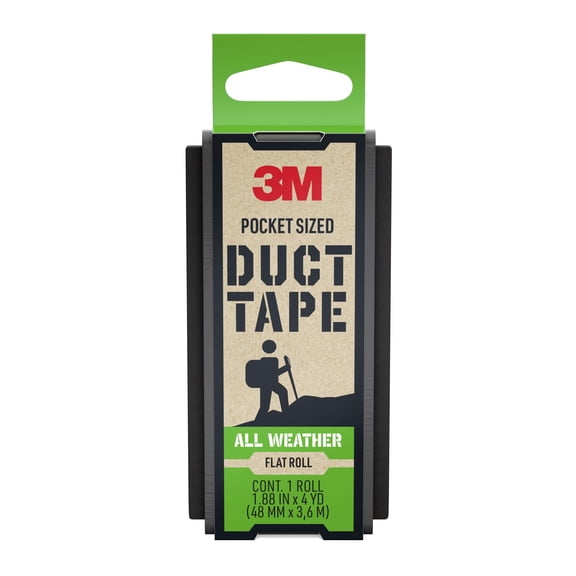 3M Pocket Sized Duct Tape, All Weather, Flat Roll 1.88 in x 4 yd, 1 Pack