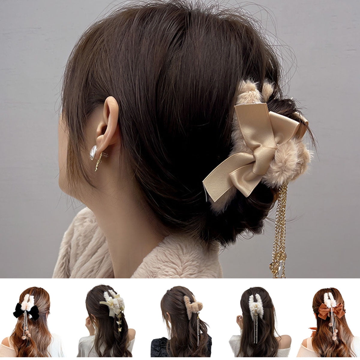 Travelwant Large Faux Fur Hair Claw Clips Plush Hair Catch Barrette Jaw