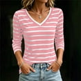 thumbnail image 5 of ShomPort Women's Tee Shirts Striped Casual Layer Tops 3/4 Sleeve Fitted Dressy V Neck Going Out Tops Summer Fall, 5 of 6
