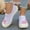 Purple, variant on Women's Slip-On Abstract Print Fly Knit Walking Shoes, Round Toe Elastic Collar Breathable Footwear, Four Color Matching Non-Slip Light Daily Casual Sneakers(Black,5.5)