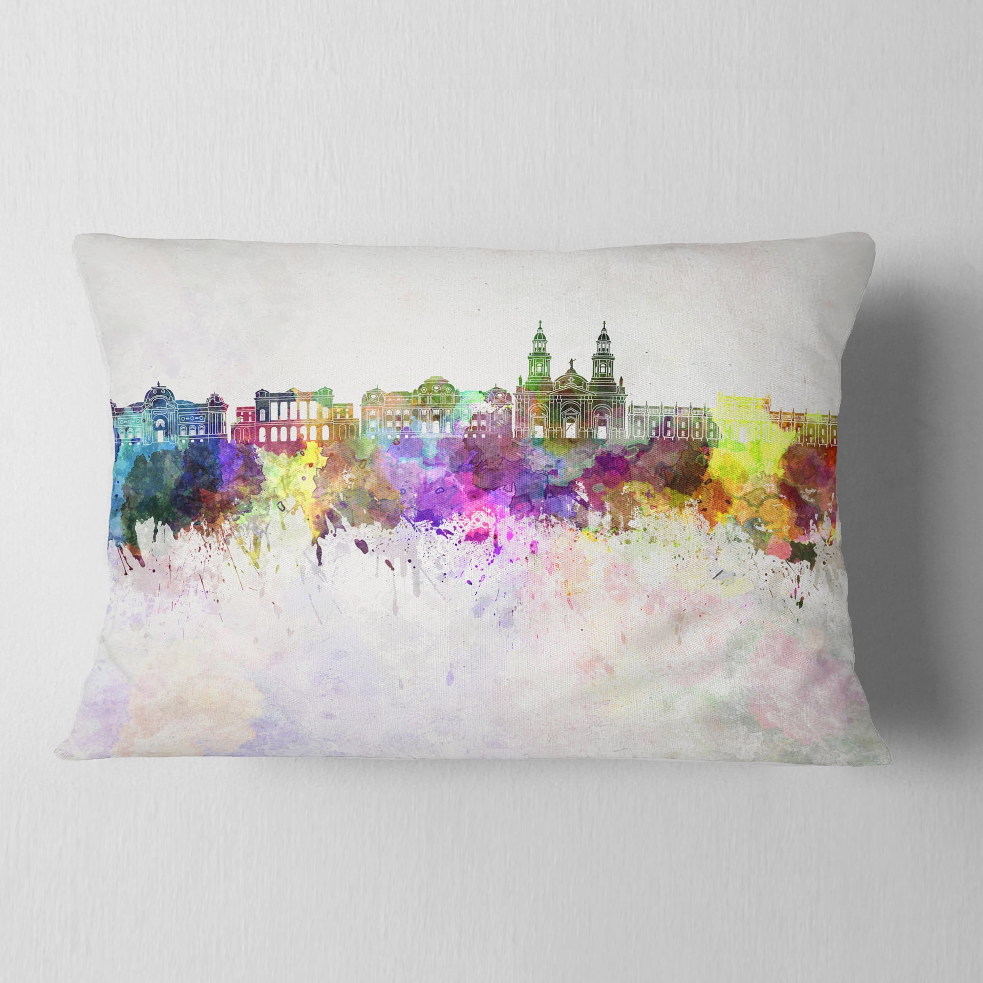 Designart Santiago de Chile Skyline - Cityscape Painting Throw Pillow - 12x20
