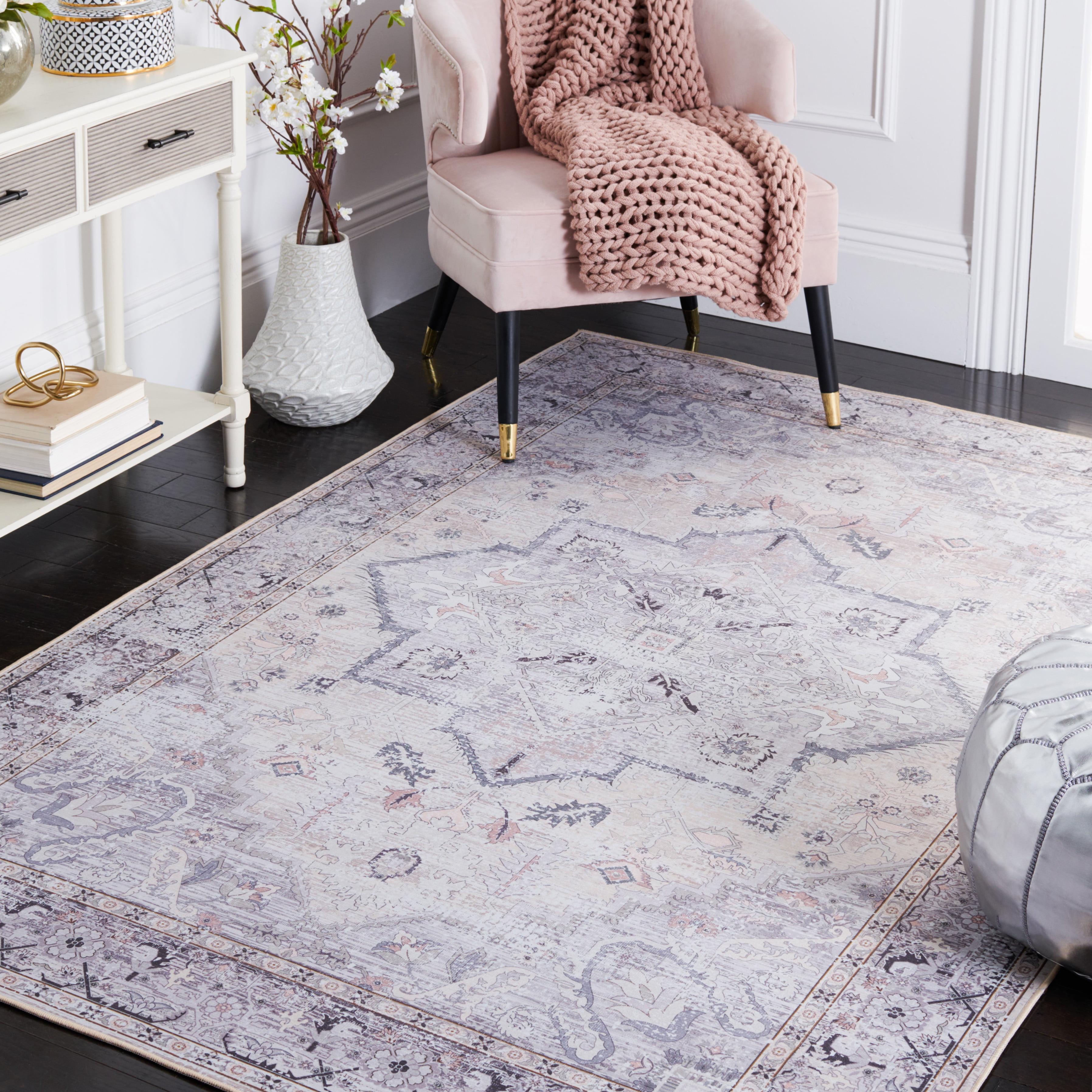 SAFAVIEH Tucson Beulah Traditional Machine Washable Area Rug, 5' x 8', Beige/Grey