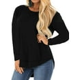 thumbnail image 3 of Adibosy Plus Size Tops for Women Long Sleeve Shirts Casual Side Split Tees Crewneck Blouse Black, 3 of 6