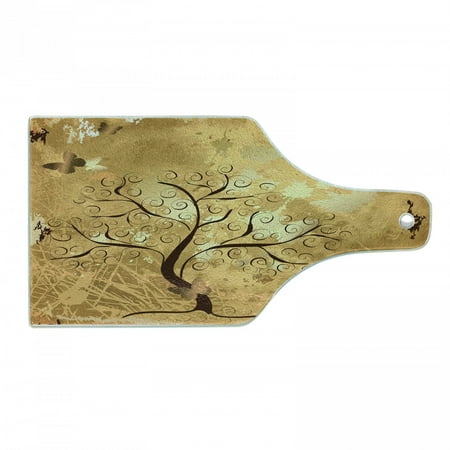 

Tree Cutting Board Grunge Style Composition with Swirled Branches and Butterfly Silhouettes Decorative Tempered Glass Cutting and Serving Board in 3 Sizes by Ambesonne