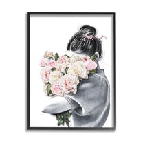 Stupell Industries Woman Smelling Bouquet Pink Pop Rose Florals, 11 x 14, Designed by Ros Ruseva