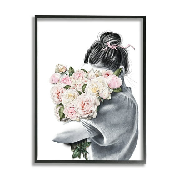 Stupell Industries Woman Smelling Bouquet Pink Pop Rose Florals, 11 x 14, Designed by Ros Ruseva