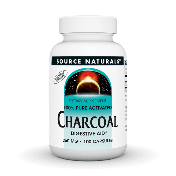 Source Naturals 100% Pure Activated Charcoal 260 mg, Digestive Aid, 100 Capsules