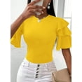 thumbnail image 3 of Womens Solid Color Round Neck Short Sleeve Elegant T-Shirt Summer Blouse For Women, 3 of 5