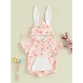 thumbnail image 2 of Suealasg Baby Boys Girl Easter Clothes Infant Hooded Romper Bodysuit Short Sleeve Crew Neck Bunny Print Jumpsuit Newborn Summer Playsuit 0-18 Months, 2 of 9