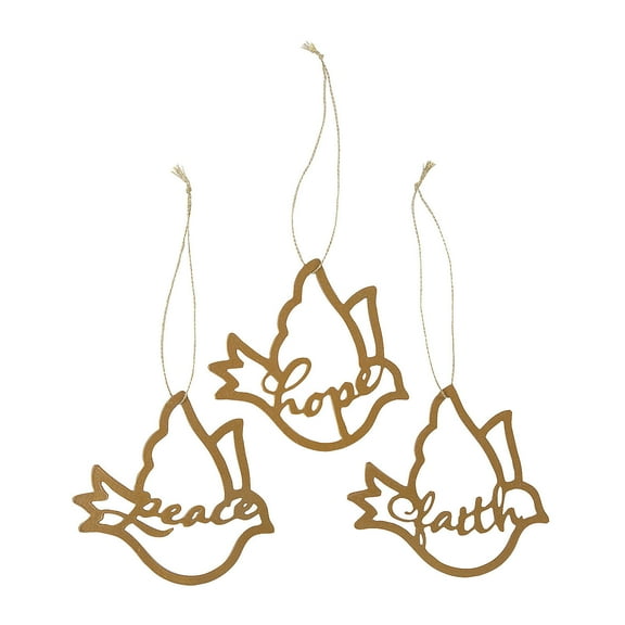 Fun Express Gold Dove Faith, Peace, Hope Christmas Ornaments - 12 Pc.