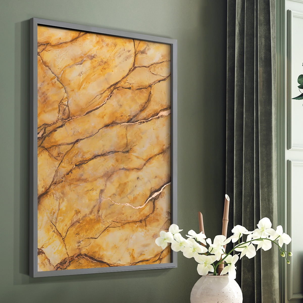Yellow Marble II Framed Print - Solid Wood in Single Picture Frame Solid Wood 2 Framed Print