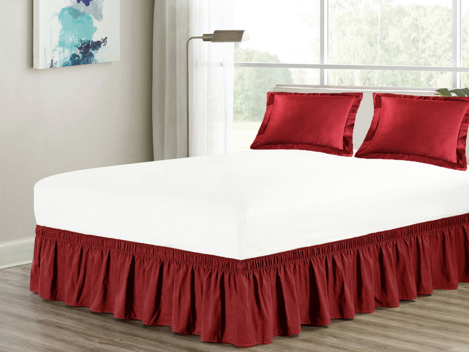 3-Piece Matching Ruffled Bed Skirt Standard Pillow Sham Pair Set Queen ...