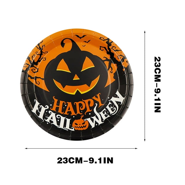 Assiettes en Papier d'Halloween 7 en Rond Plateaux de Service Jetables avec Imprimé Citrouille 10 Unités
