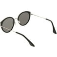 thumbnail image 4 of Modern Cat Eye Sunglasses Metal Trim Round Colored Mirror Flat Lens 53mm (Black Silver / Silver Mirror), 4 of 4