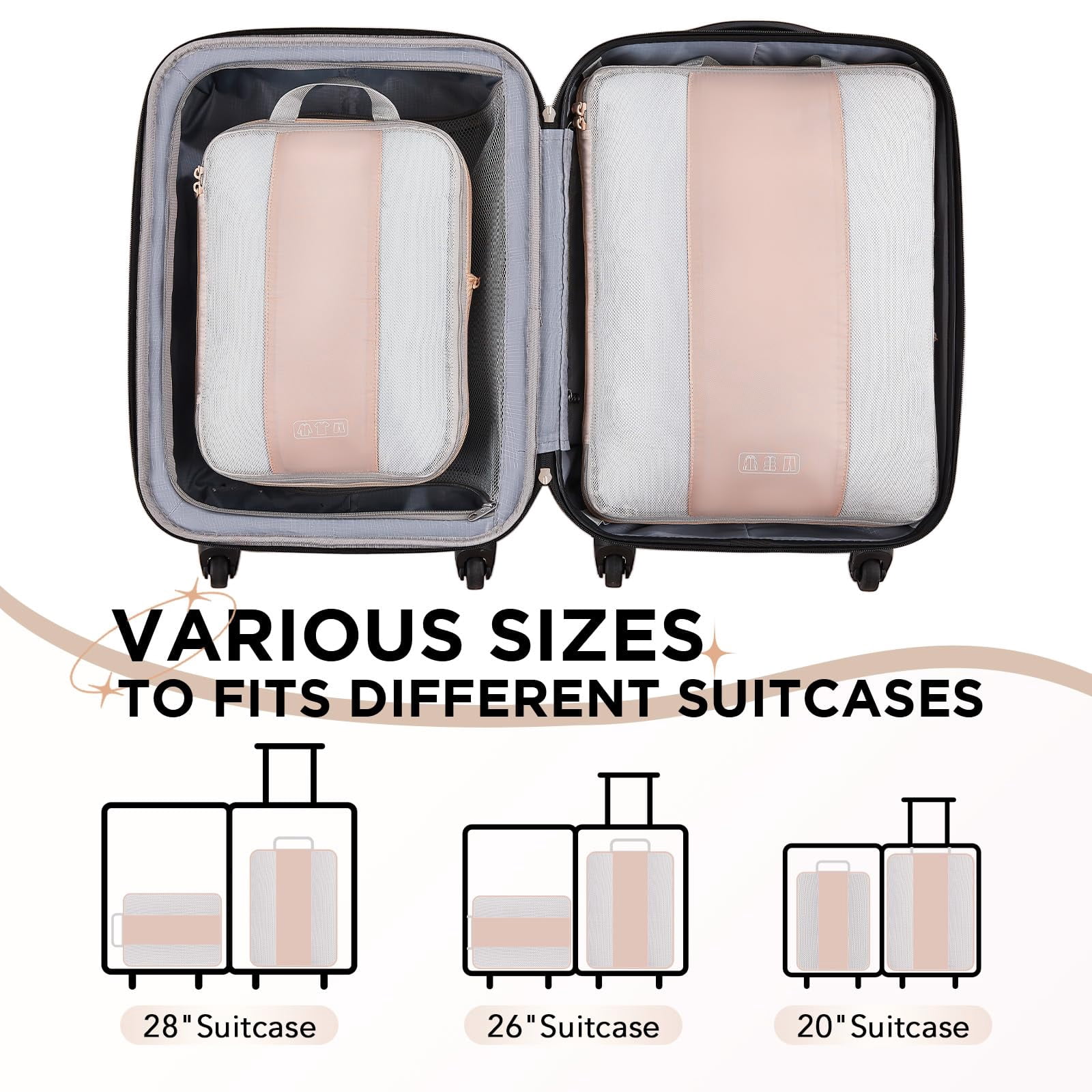 Beige 2 Set Travel Packing Cubes Suitcase Luggage Organizer Bags
