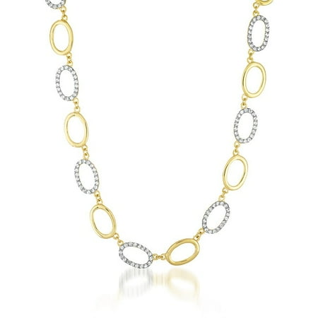 Collette Z Sterling Silver and Vermeil Cubic Zirconia Oval Link Necklace