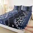 thumbnail image 3 of Homewish Chic Navy Stripes Twin Sheet Sets, Aztec Triangle Abstract Twin Fitted Sheet, Vintage Bohemian Style Flat Sheet, Ultra Soft Bedroom Decor, 3pcs, 3 of 7