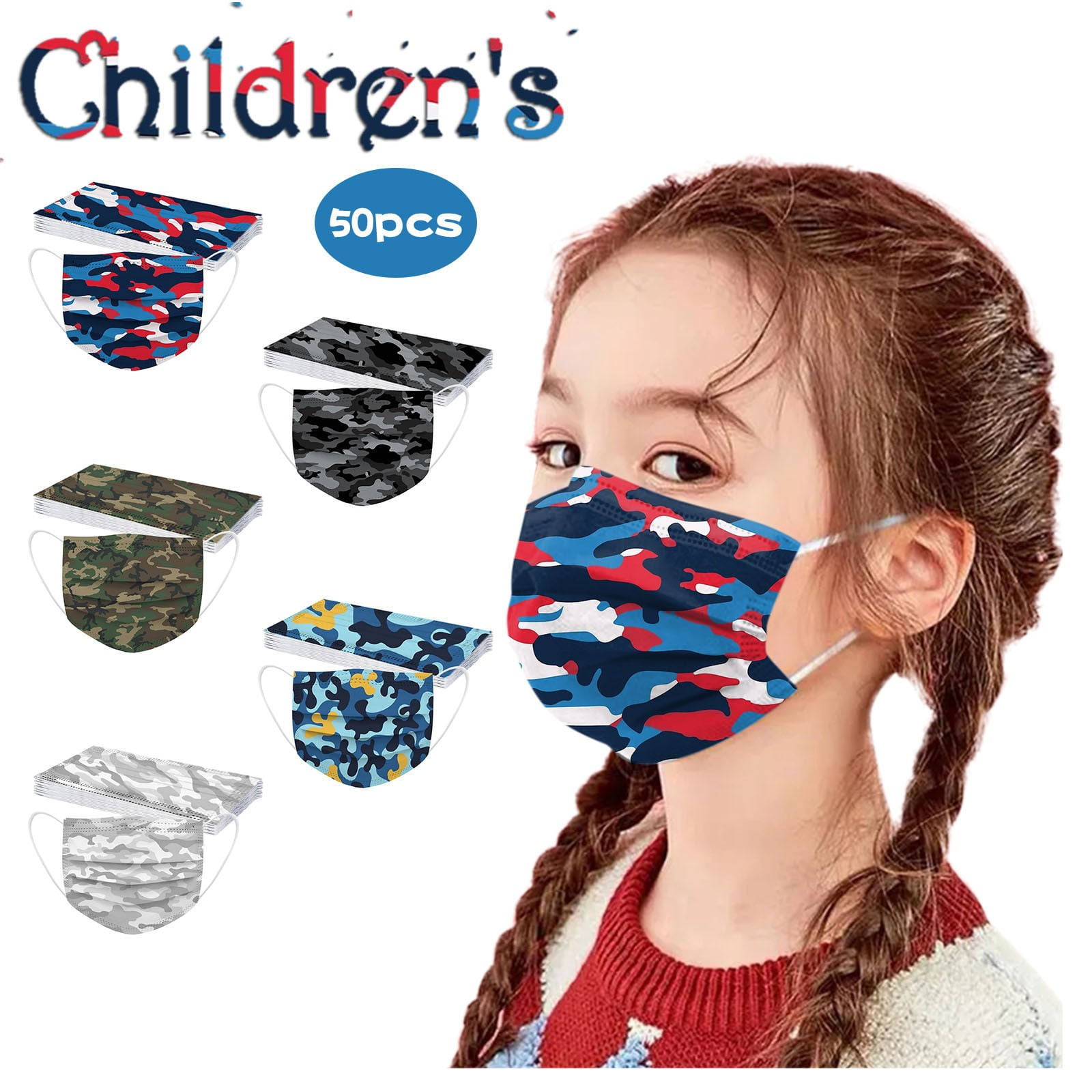 50PC 3Ply Disposable Face Covering Cotton Facial Protection with Ear Loop Dinosaurs Print Face Shield Bandanas for Kids Children Girls and Boys for Outdoor 