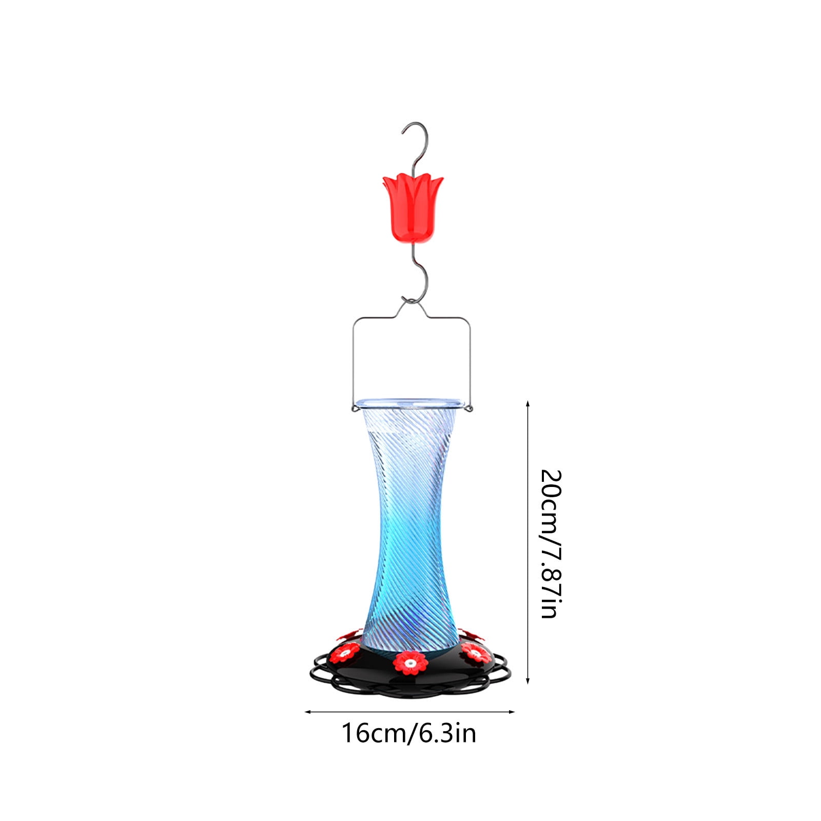 Hanging Glass Hummingbird Feeder, 7.8in Outdoor Decorative Wild Bird Nectar Feeder With Flower‑Shaped Ports