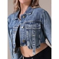 thumbnail image 6 of Unique Bargains Women's Button Down Cargo Pockets Washed Jean Jackets L Gray Blue, 6 of 7