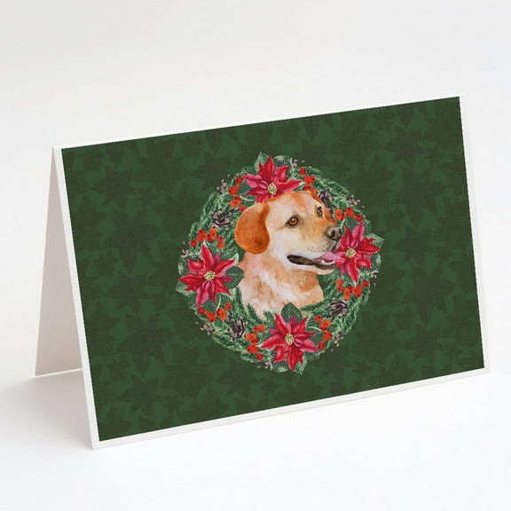 Labrador Retriever Poinsetta Wreath Greeting Cards and Envelopes Pack of 8