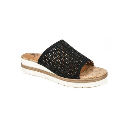

WHITE MOUNTAIN Womens Black Natasha Open Toe Wedge Slip On Slide Sandals Shoes 7