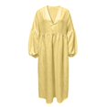 thumbnail image 6 of Women's Boho Deep V Neck Maxi Dress, Lantern Sleeve Loose Flowy Swing Dress, Solid Casual Vacation Beach Cover Up Dress for Summer Outfits Yellow XL(XL), 6 of 7