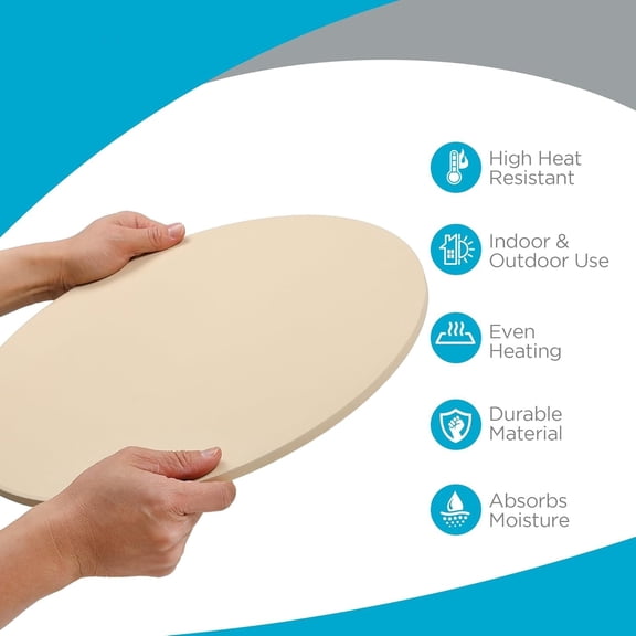 Pizza Stone for Oven and Grill | 16" Cordierite Baking Stone for Cooking, Bread, Pie, BBQ | Indoor - Outdoor | Grill, Smoker, Toaster Use | Ceramic Sheet for Crispy Crust