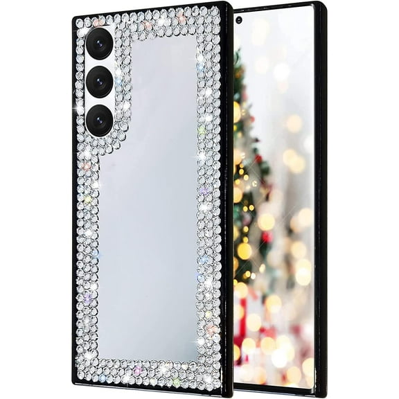 Compatible with Galaxy S23 Plus Mirror Case Makeup Cute for Women Girls Bling Glitter Diamond Rhinestone Cover Luxury Fashion Protection Shockproof Case