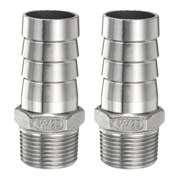 Uxcell 2pcs Stainless Steel Hose Barb Fitting 25mm Barbed x G 3/4" Male Pipe Fitting