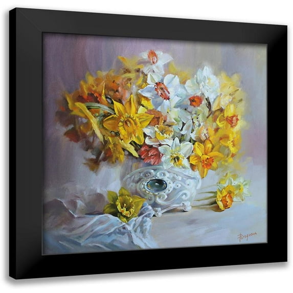 Rogozina, Svetlana 15x15 Black Modern Framed Museum Art Print Titled - Daffodils in White Vase
