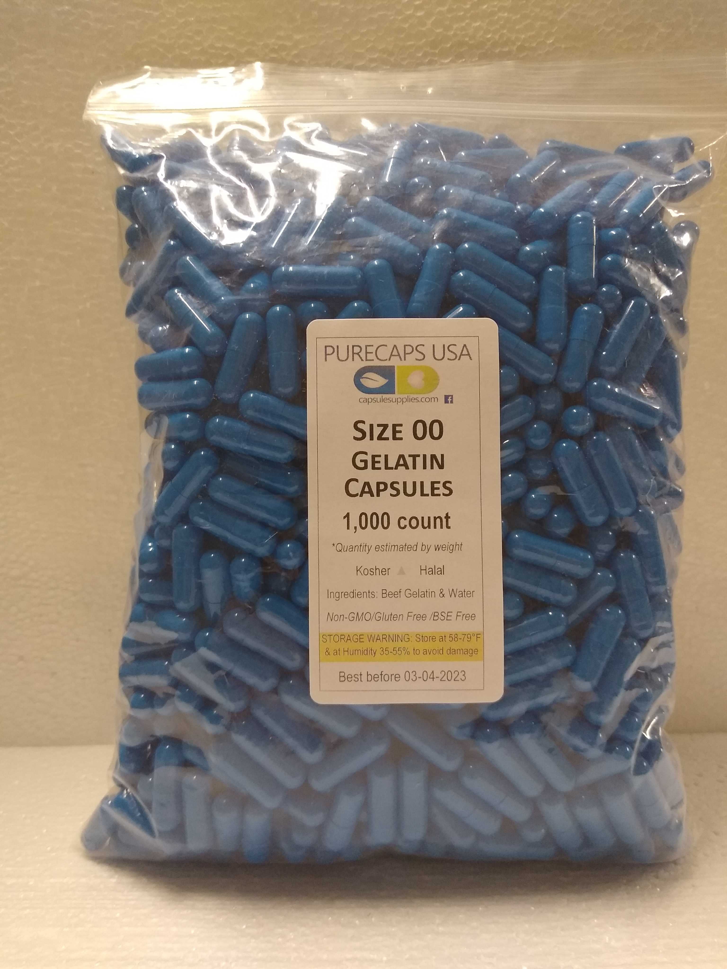 PurecapsUSA Size 00 Fillable Blue Empty Gelatin Capsules
