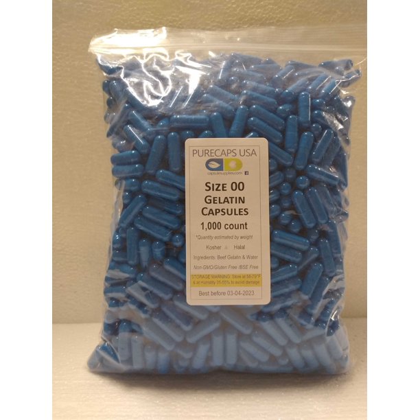 PurecapsUSA Size 00 Fillable Blue Empty Gelatin Capsules